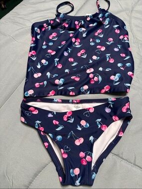 OshKosh B'gosh Navy Tankini with Pink & Light Blue Cherry Print